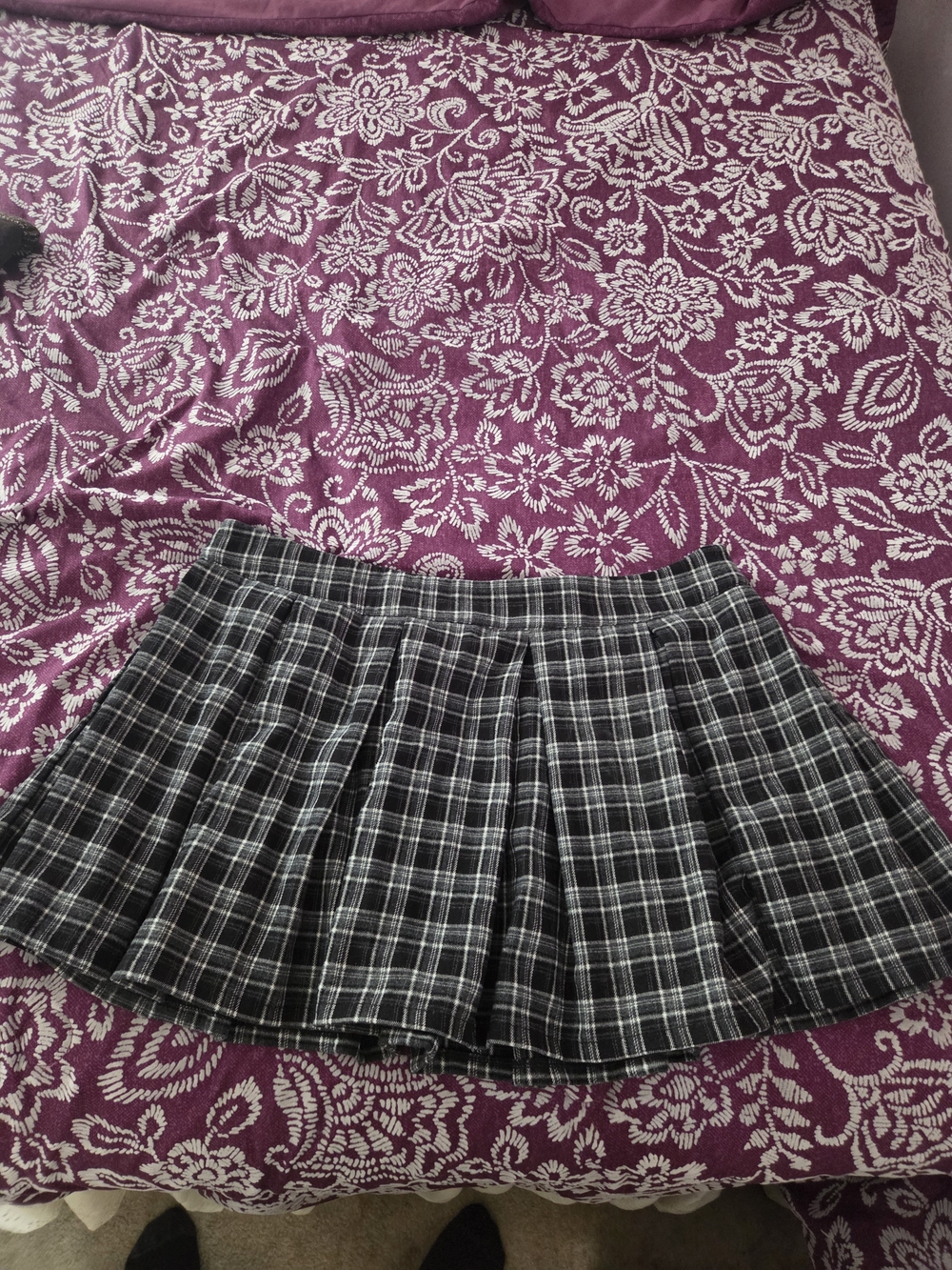 Fashion Nova Black & White Plaid Skater Mini Skirt